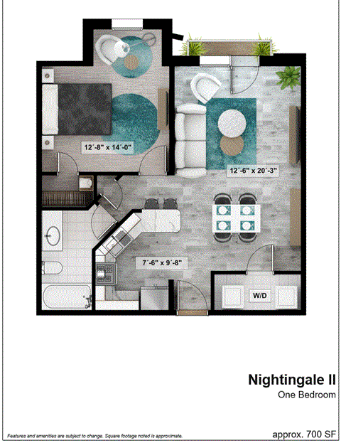 the floor plan of one bedroom apartment with balcony and terrace
